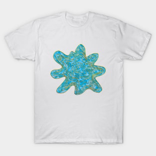 Trippy Topographic Wavy Contour Fluid Line Art Gold on Sea Blue T-Shirt